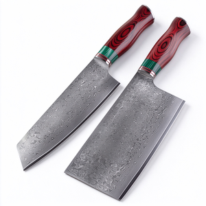 Ensemble de couteaux de cuisine professionnels 2 pièces, motif damas gravé, couteau de chef et couteau à découper, manche en bois coloré, vente en gros - Product Image 1