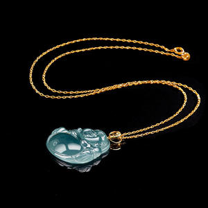 หยกธรรมชาติสีน้ำเงินหยกพระพุทธรูปจี้ทอง 18K ฝังทองคำ สร้อยคอเครื่องประดับชั้นดี ศาสนาพุทธ D231 - Product Image 3