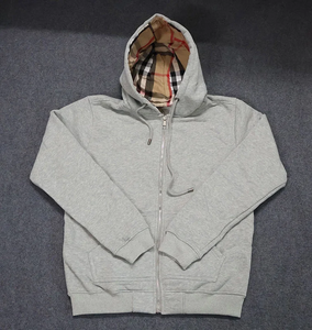 Sudadera con Capucha Premium 100% Algodón a Cuadros con Cierre y Logotipo Bordado Unisex Burbes Alta Calidad Venta al Por Mayor Gran Stock Listo para Enviar - Product Image 3