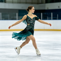 Robe de patinage artistique vert foncé à épaules dénudées, costume décoré de strass pour la compétition et les spectacles des adultes et des enfants