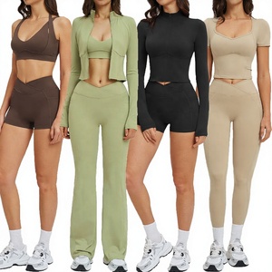 Custom Women 6-Piece Solid <b>Pattern</b> Breathable Sport Fitness Set Workout Bra and <b>Leggings</b> with Front Logo High Quality Gym Wear - Product Image 3