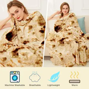 Novelty Pizza Throw Blanket Fleece Tortilla Mexican Blanket Flannel Pizza Food Blanket For Adult And Kids Gifts