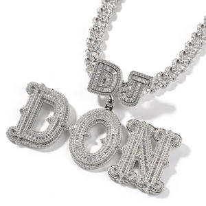 Hip Hop personnalisé nom cubique Zircon couronne goutte à goutte lettres à bulles glacées chaîne pendentifs et colliers pour hommes bijoux chaîne de Tennis cubaine - Product Image 2