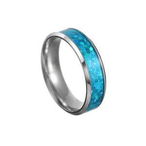 Nouveautés : Bague en acier inoxydable bleu holographique avec incrustation scintillante |   Bague de mode pour hommes et femmes - Product Image 4