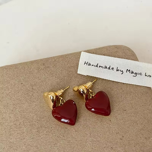 Colección de Pendientes de Diseño, Joyería de Lujo, Pendientes de Corazón con Esmalte Rojo, Pendientes 3D, Regalos para el Día de San Valentín y Cumpleaños - Product Image 6