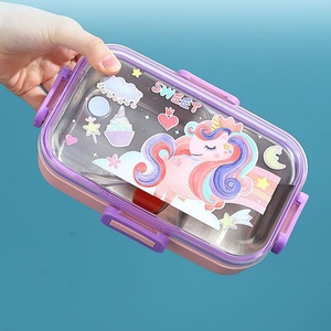 Rectangular 700ml 2-grid Cute and <strong>Fun</strong> Sealed Stainless Steel <strong>Meal</strong> Box+PP Bowl 80ml - Product Image 3