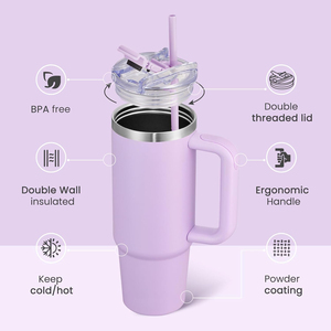 Wholesale Custom Reusable Stainless Steel Insulated Vacuum <b>Mug</b> Travel 40oz Tumbler Handle Straw Camping 24-36 Hours <b>Thermal</b> - Product Image 2