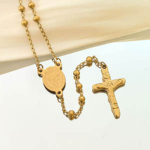 Collares Religiosos de Acero Inoxidable con Cuentas, Collar de Rosario con Cruz de Oro Sólido de 14k y 18k para Mujeres, Hombres y Niñas - Product Image 3