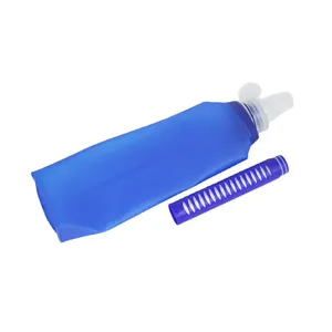 Katlanabilir filtrelenmiş su şişesi BPA ücretsiz su arıtma saman entegre 2 aşamalı taşınabilir su sırt çantası için