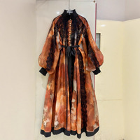 Robe Abaya Modeste Musulmane à Imprimé Dégradé en Dentelle et Mousseline, Longue Robe Maxi avec Ceinture et Manches Bouffantes, Robe de Soirée pour l'Aïd pour Femmes