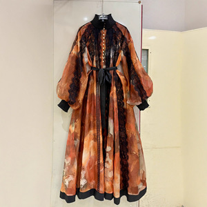 Vestido Abaya Musulmán Modesto <span class=keywords><strong>con</strong></span> Estampado Degradado, <span class=keywords><strong>Encaje</strong></span> <span class=keywords><strong>y</strong></span> Chifón, Vestido Largo Maxi <span class=keywords><strong>con</strong></span> Cinturón <span class=keywords><strong>y</strong></span> Mangas Abullonadas, Traje de Noche para Fiesta de Eid para Mujer - Product Image 6