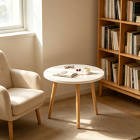 Table basse ronde en bois de manguier - Design moderne et luxueux, écologique, durable, facile à nettoyer