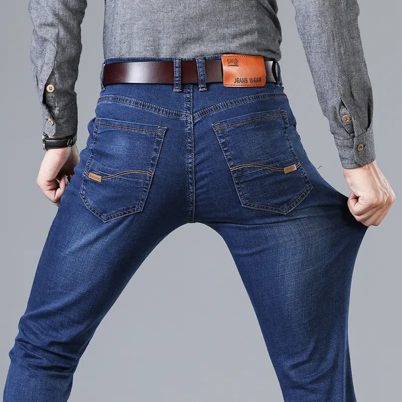 Custom Wholesale Classic Style Men's Jeans Business Soft Strech Fashion Plus Size Men's Jeans Pant Purple Brand Stacked Jeans