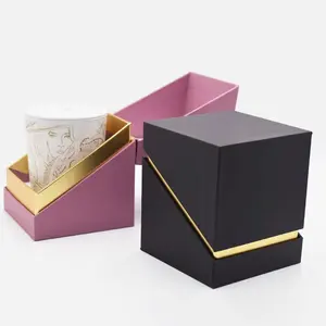 Caja de Regalo de Papel Kraft Reciclado Ecológico de Lujo, Juego de Frascos Redondos Negros Personalizados para Velas, Personalizable Según se Solicite - Product Image 3