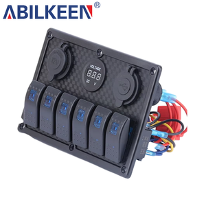 5 broches 6 gangs voiture bateau marin RV LED interrupteur <span class=keywords><strong>à</strong></span> <span class=keywords><strong>bascule</strong></span> fusible <span class=keywords><strong>Double</strong></span> panneau USB avec disjoncteur voltmètre pour voiture bateau bleu - Product Image 2