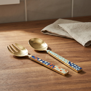 Gold <b>Salad</b> Servers Set with Geometric Pattern Handles Metal <b>Salad</b> <b>Tools</b> for Serving - Product Image 2