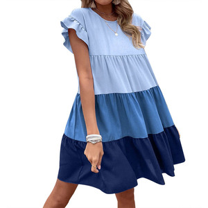Printemps et été <span class=keywords><strong>2022</strong></span> nouvelle mode de loisirs polyvalente couleur feuille de lotus assortie col carré élégant grande robe balançoire - Product Image 3