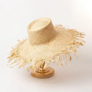 Women Summer Sun Hat Raffia Straw Hat Fringe Big Beach With Large Brim Ladies Customized Adults Unisex Bags Ribbon Rope Floppy