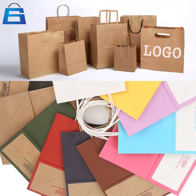 도매 사용자 정의 로고 인쇄 저렴한 재활용 테이크 아웃 식품 포장 쇼핑 갈색 종이 가방 트위스트 핸들