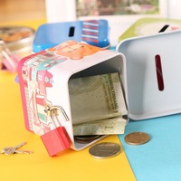 Tirelire personnalisée en métal sécurisée pour enfants, boîte à monnaie carrée avec serrure