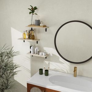 Set di 3 Mensole Galleggianti in Legno, Mensole Decorative da Parete per Stoccaggio, Resistenti alla Muffa, Impermeabili, Mensole Moderne da <span class=keywords><strong>Doccia</strong></span> - Product Image 5
