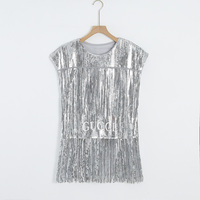Vente en gros Personnalisé Grande Taille Argent Paillettes Bandeau Frangé Tops Vêtements