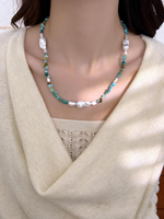 Collier pour femme en turquoise brute et perles d'eau douce avec fermoir plaqué or, matériau naturel, certifié CE ASTM REACH, bijoux de mode