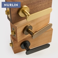 Nurlin Laiton Plat Antique Bronze Mat Or Noir Intérieur Porte Levier Poignée Passage Intimité Salle De Bains Serrure Tactile Confortable