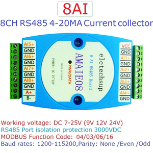 AMAIE08 <b>DC</b> <b>12V</b>-24V RS485 Current Voltage ADC Collector Module 8AI 8VI 4-20MA 0-20MA 0-10V to MODBUS RTU Board B458 - Product Image 5
