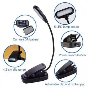 Mini Lámpara LED Ecológica Moderna para Lectura, Lámpara de Mesa con Protección Ocular, Ajustable, con Clip, Funciona con Batería, Flexible - Product Image 6