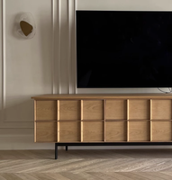 Lemari TV Kayu Oak Eropa Modern Minimalis Nordik Vintage, Kayu Solid Penuh Gaya Wabi-Sabi untuk Hotel, Ruang Tamu, Ruang Makan, Cocok untuk TV 50-54 inci
