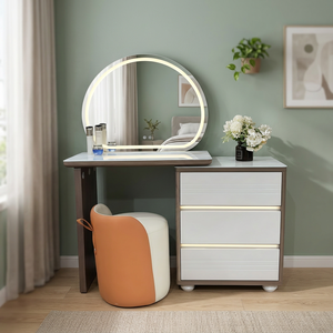 Modern Makeup Vanity <b>Table</b> With Lighted <b>Mirror</b> Storage Desk For Bedroom Furniture - Product Image 2