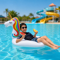 Bouée gonflable licorne arc-en-ciel pour enfants avec porte-gobelets – Flotteurs amusants, radeau à chevaucher pour la plage et le lac