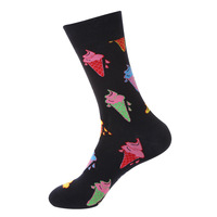 Chaussettes en coton mélangé 200N à motifs fantaisie jacquard, motifs crème glacée, arc-en-ciel, léopard, fruits, animaux, pois, fleurs, chaussettes tendance pour hommes