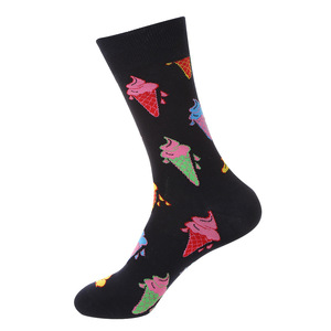 Meias de Algodão 200N com Estampa Jacquard Divertida de Desenhos Animados, Sorvete, Arco-Íris, Leopardo, Frutas, Animais, Poá e Floral para Homens - Product Image 4