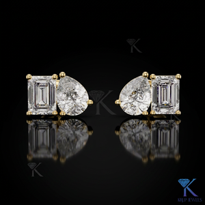 ต่างหูเพชร CVD HPHT แบบสั่งทำพิเศษทรง Toi Et Moi รูปทรงหยดน้ำมรกต ทองคำแท้ 14K หรูหรา สำหรับผู้หญิง งานแต่งงาน งานเจ้าสาว - Product Image 2