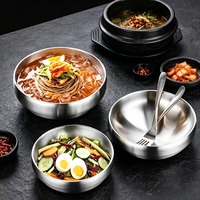 Bol à ramen coréen en acier inoxydable à double paroi, écologique, poli, grande capacité, empilable, pour restaurant et usage domestique