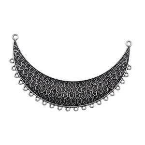 Conector <span class=keywords><strong>de</strong></span> aleación con diseño <span class=keywords><strong>de</strong></span> <span class=keywords><strong>plumas</strong></span> y cuello <span class=keywords><strong>de</strong></span> <span class=keywords><strong>plumas</strong></span>, 103x25mm, 2 anillas superiores, 21 orificios para colgar, para collar llamativo con <span class=keywords><strong>flecos</strong></span> estilo bohemio - Product Image 4