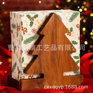 Porte-serviettes en bois en forme de sapin de Noël, boîte à mouchoirs de bureau sur pied, design original - Product Image 1