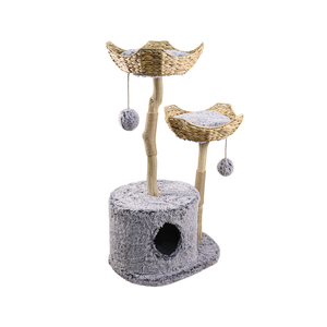 شكل فريد جميل خشبي برج شجرة القط دائم طبيعي أثاث شجرة القط مع حبل الجوت - Product Image 2