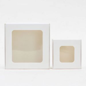 Boîte à gâteau carrée en <span class=keywords><strong>carton</strong></span> blanc écologique à couvercle rabattable avec fenêtre transparente, pliable, <span class=keywords><strong>emballage</strong></span> alimentaire sûr <span class=keywords><strong>pour</strong></span> pâtisserie, prête à être expédiée - Product Image 1