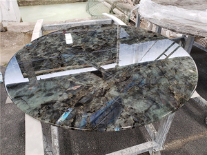 Plan de travail en granit naturel de Madagascar, pierre exotique bleu émeraude rétroéclairée, dalle de granit bleu labradorite lemurienne - Product Image 5