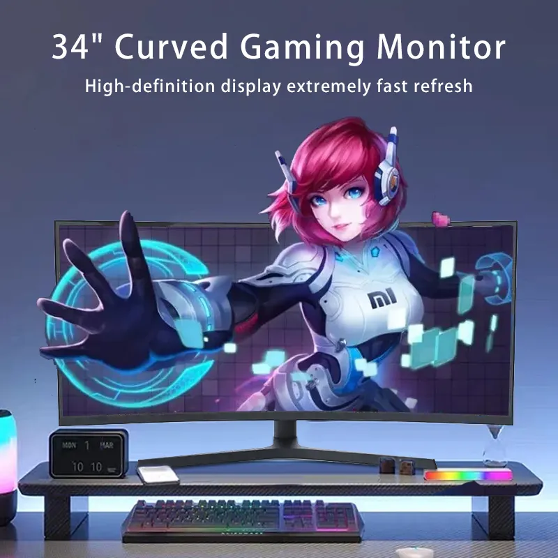 34 inci 4K 1920*1080 1080P 144Hz kualitas tinggi komputer 165hz layar sentuh Lcd melengkung