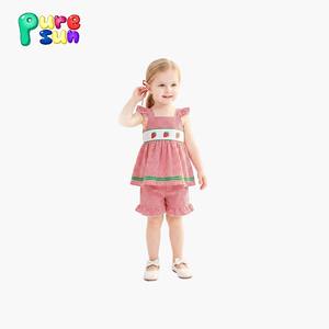 퓨어선 인기 아동복 세트 도매 맞춤형 면 부티크 유아 여아 의류 세트 - Product Image 1