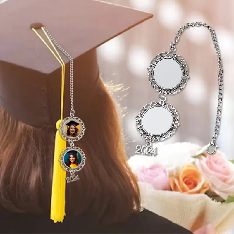 Decorazioni Hot Transfer Printing Photo Charm berretto ovale sublimazione Graduation Cap Charm