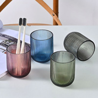 Verre à boire en verre transparent à nervures verticales, gobelet gaufré pour jus, café, eau, usage domestique, hôtelier, ou comme bouteille de rince-bouche pour salle de bain - Vente en gros