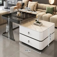 Ensemble de tables basses gigognes modernes extensibles avec plateau en marbre et pieds en métal doré, tiroirs de rangement, table centrale pour salon