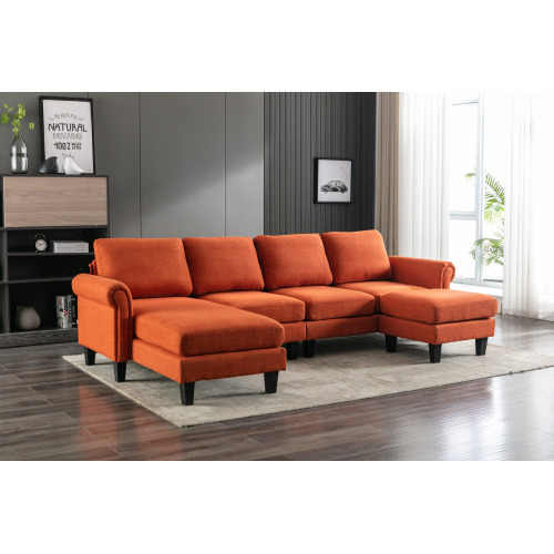 COOLMORE Factory Price Living Room Sectionals Couch with Chaise Orange