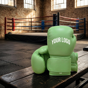 Gants de boxe en cuir PU vert avec logo personnalisé, fermeture Velcro pour l'entraînement et le combat des adultes - Product Image 3