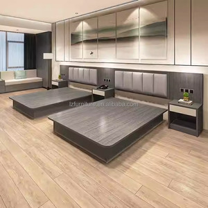 Economy Commercial Hotel Bedroom <b>Sets</b> <b>Single</b> Double King Size <b>Bed</b> Frame With Upholstered Headboard Nightstands For 3 Star Hotels - Product Image 2